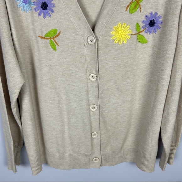 Aaeda Neutral Floral Embroidered Button Front Cardigan Sweater XL Cream - Picture 4 of 13